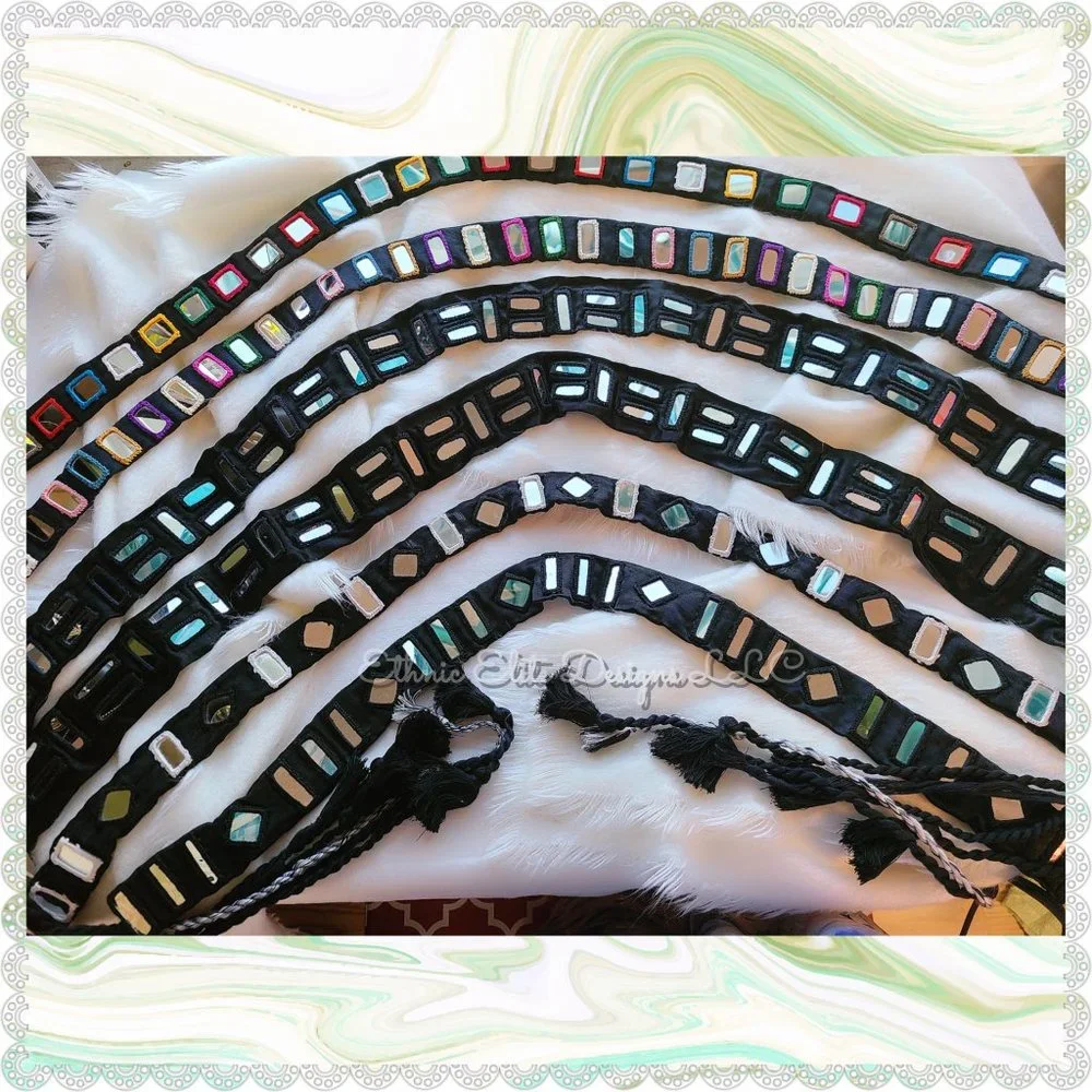 New boutique Women's Handmade Black Satin Silk Waist Belt - Kutchi Work …